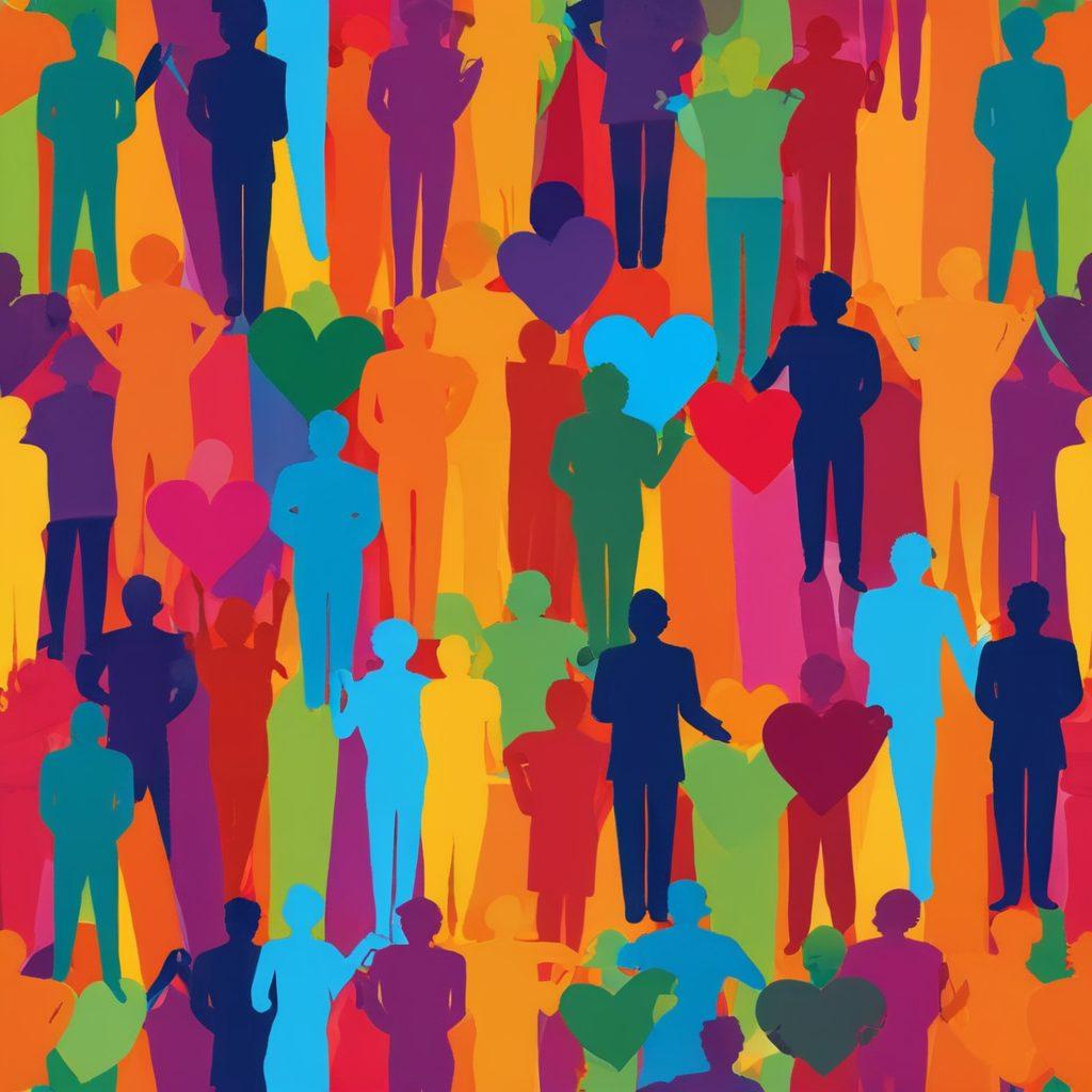 A vibrant and colorful spectrum radiating from a central point, symbolizing diversity in adult content. The spectrum should include shades representing both straight and gay themes, with playful silhouettes of couples in joyful poses. Incorporate elements like hearts and abstract representations of relationships blending harmoniously. The background should evoke a sense of exploration and acceptance. bold colors. modern design.